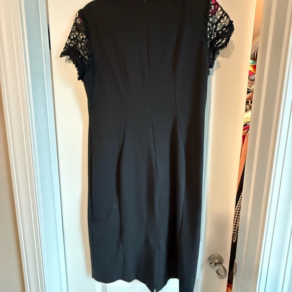 Sharagano Black Dress with Lace Cap Sleeve - Picture 3 of 5